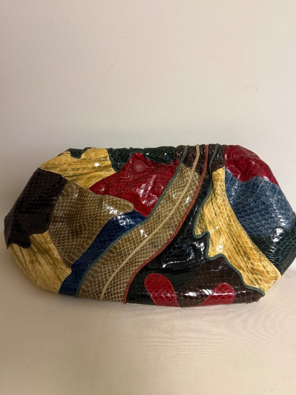 Vintage 1980’s Purse Handbag Snakeskin Patchwork Clutch or Crossbody